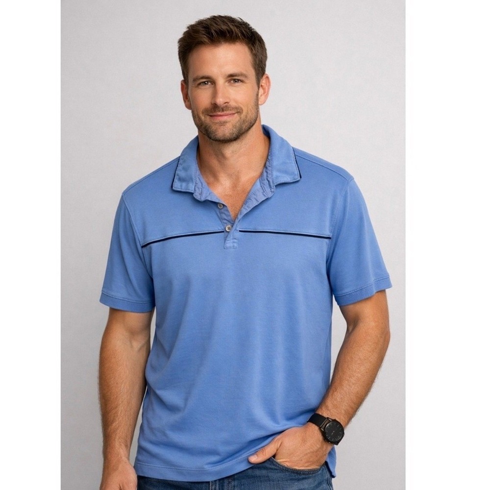 Banana Republic Shirt Mens Medium Blue Short Sleeve Button Neck Polo Golf Casual